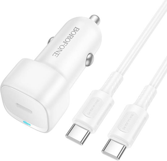 Borofone Auto-Ladegerät 20W 3A Schnellladung mit einem Anschluss: 1xType-C mit Kabel Typ-C,TC-TC Weiß Farbe