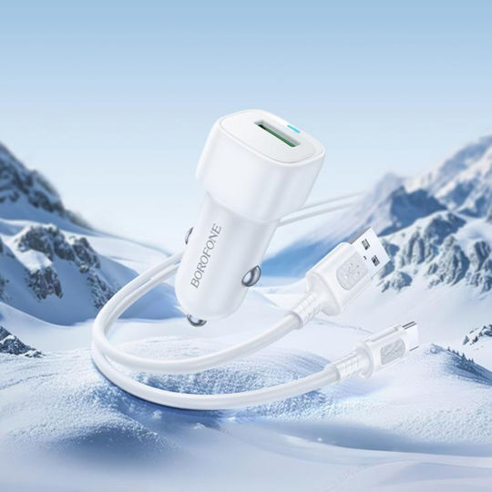 Borofone Auto-Ladegerät 18W 3A Schnellladung mit einem Anschluss: 1xUSB mit Kabel Typ-C,TC-TC Weiß Farbe
