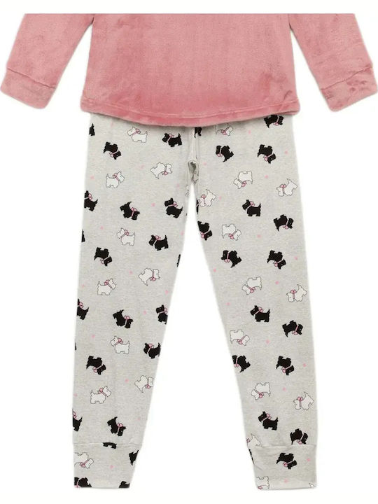 Minerva Kids' Pajamas Winter Fleece Pink Terrier Minerva Kids' Pajamas Winter Fleece Pink Terrier