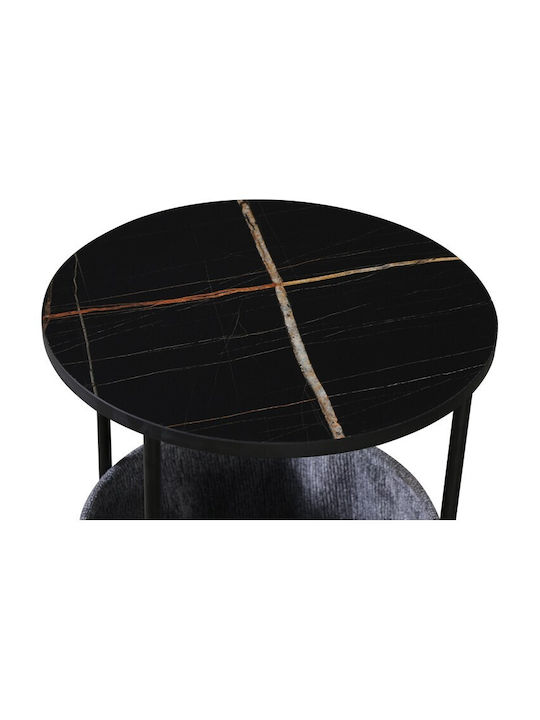 Round Side Table Wooden Black Marble L40xW40xH50cm.