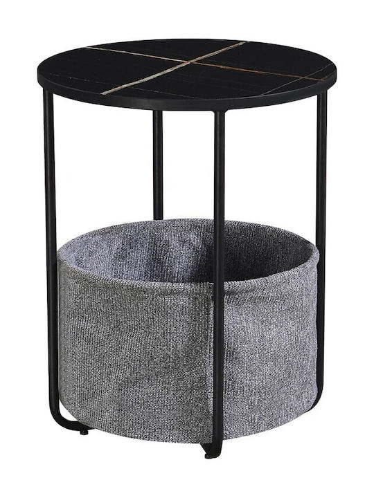 Round Side Table Wooden Black Marble L40xW40xH50cm.