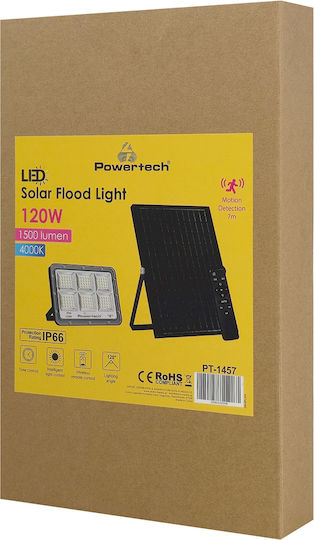 Powertech Στεγανός Ηλιακός Προβολέας LED 120W Φυσικό Λευκό 4000K με Αισθητήρα Κίνησης και Τηλεχειριστήριο IP66