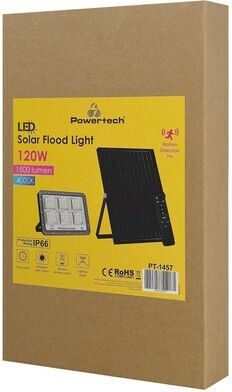 Powertech Στεγανός Ηλιακός Προβολέας LED 120W Φυσικό Λευκό 4000K με Αισθητήρα Κίνησης και Τηλεχειριστήριο IP66