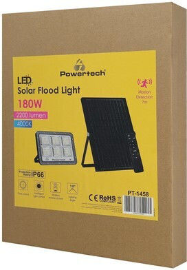 Powertech Waterproof Solar LED Flood Light 180W Natural White 4000K With Motion Sensor And Remote Control IP66
