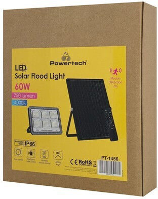 Powertech Waterproof Solar LED Flood Light 60W Natural White 4000K with Remote Control IP66