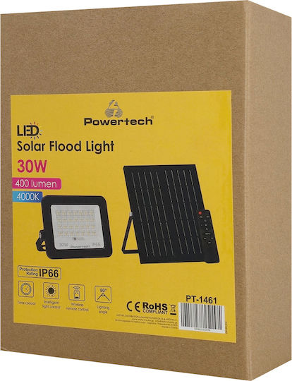 Powertech Wasserdichter Solar LED Flutlichter 30W Natürliches Weiß 4000K mit Bewegungssensor und Fernbedienung IP66