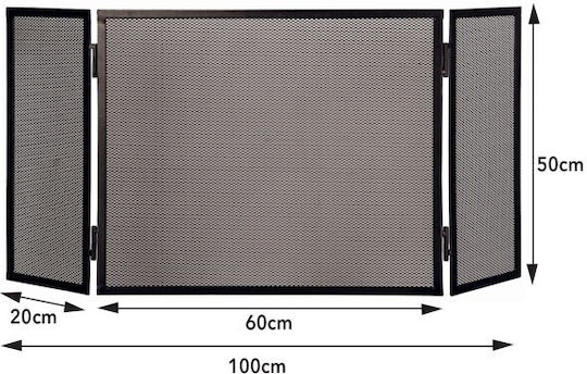 Home & Camp HCFT0607 Metallic Fireplace Screen with 3 Panels 60x20x50cm Black