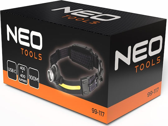 Neo Tools Lumină de lucru și de sit, cu baterie Lanternă Frontală LED IPX4 cu Luminozitate Maximă 400lm