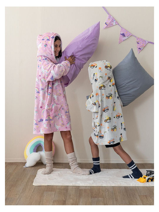 Palamaiki Kinder Bademantel Winterlich Fleece Gray Lorry Boy