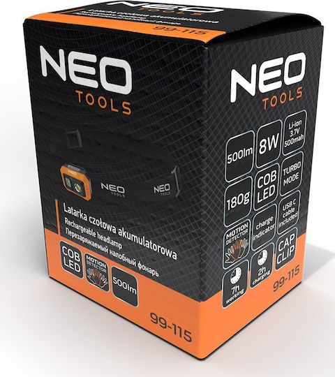Neo Tools Презареждащ се Челник LED с Максимална Яркост 500лм