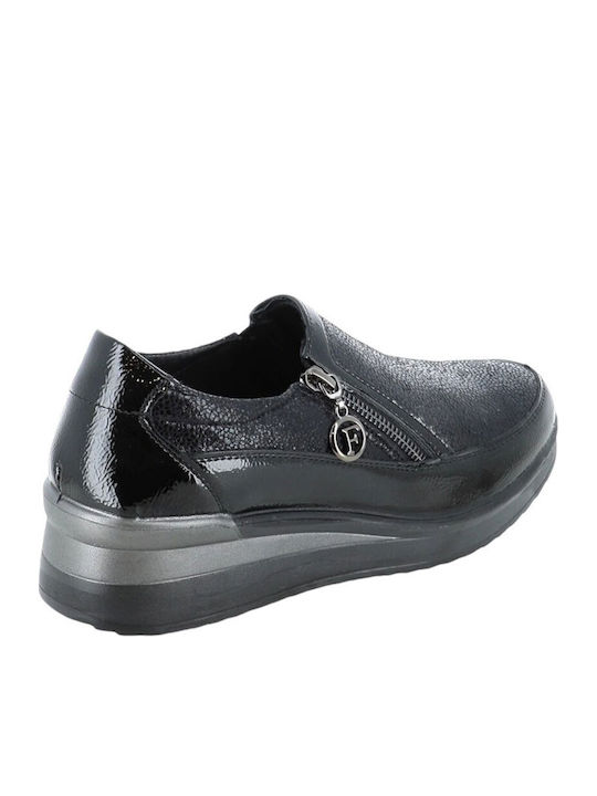 Lackleder Damen Loafers in Schwarz Farbe