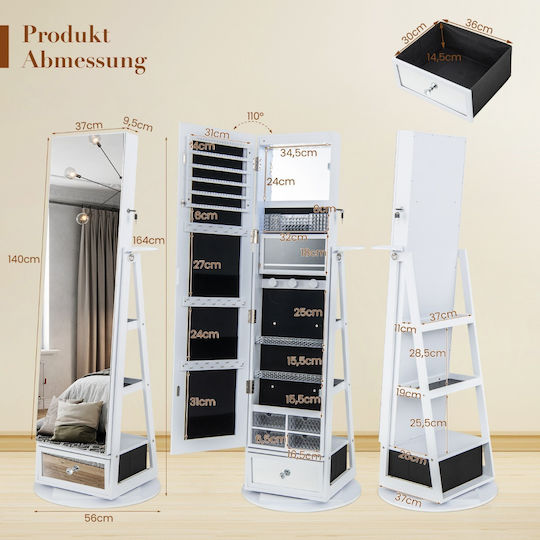 Costway Огледало на пода с Бяла Дървена Рамка 140x37см