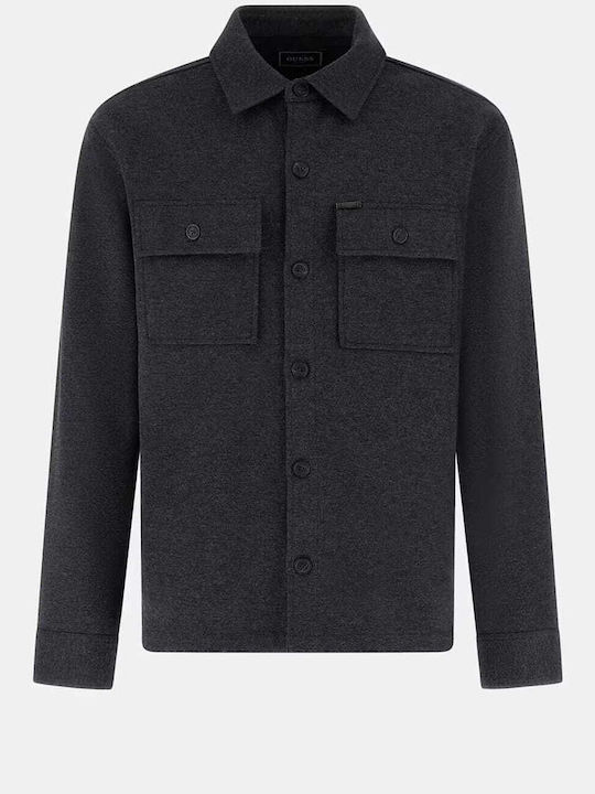 Long Sleeve Overshirt In Regular Fit Grey Melange