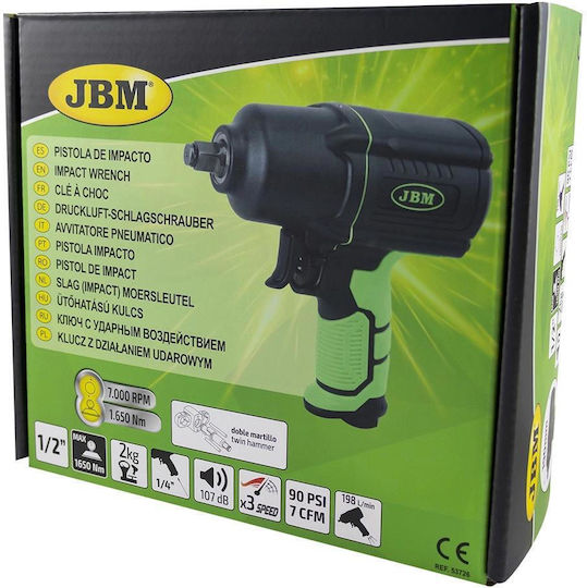 JBM 53726 Въздушен Ключ 1/2" с Максимален Въртящ Момент 168.25kgm