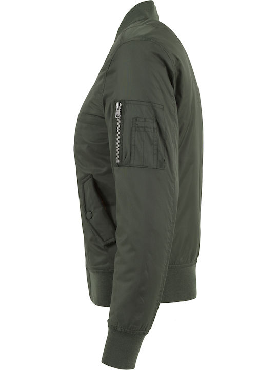 Women's Short Bomber Jacket for Winter Olive
