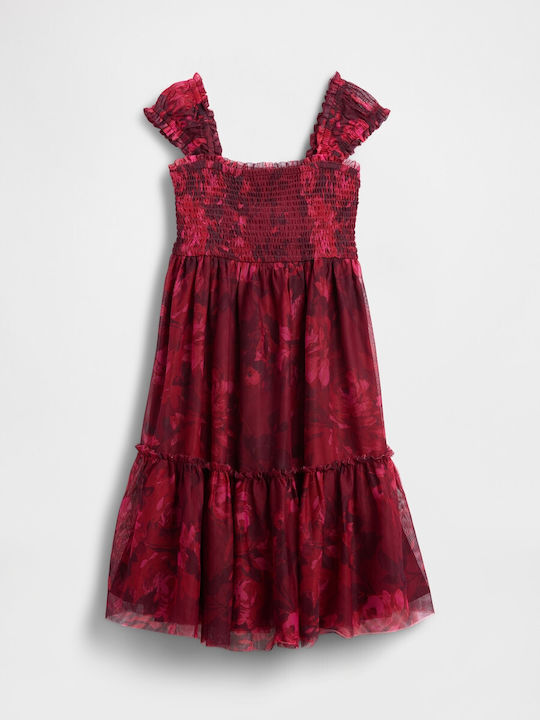 Mädchenkleid Kurzärmelig Tüll Blumen Rosa