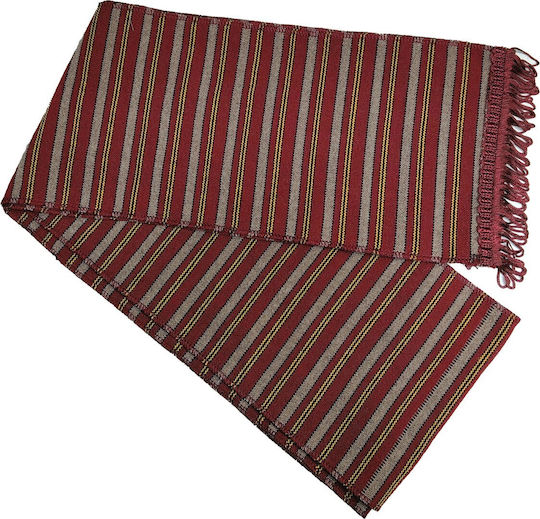 Traditional Woven Striped Belt Tassels Mark150 Burgundy