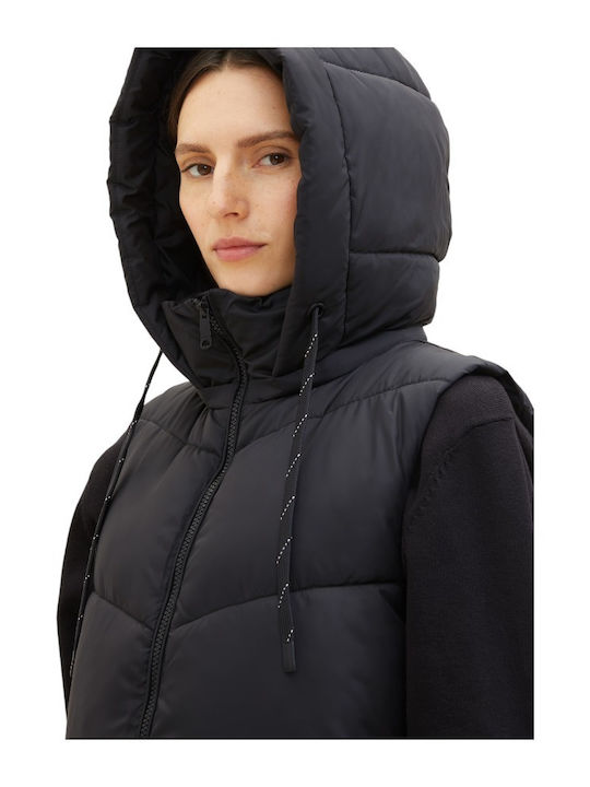 Lang Damen Ärmellos Puffer Jacke für Winter Schwarz