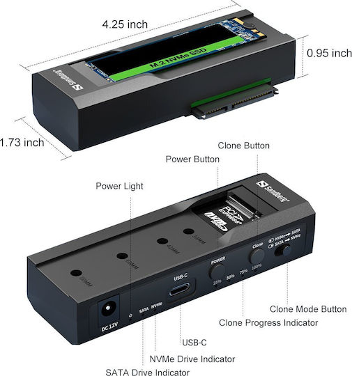 Sandberg Dockingstation für 2 Festplatten SATA 2.5" / 3.5" / M.2 (2230)" / M.2 (2242)" / M.2 (2260)" / M.2 (2280)" mit USB 3.2 Verbindung (136-49)