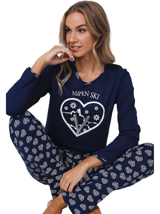 Pastunette Winter Damen Pyjama-Set Marineblau