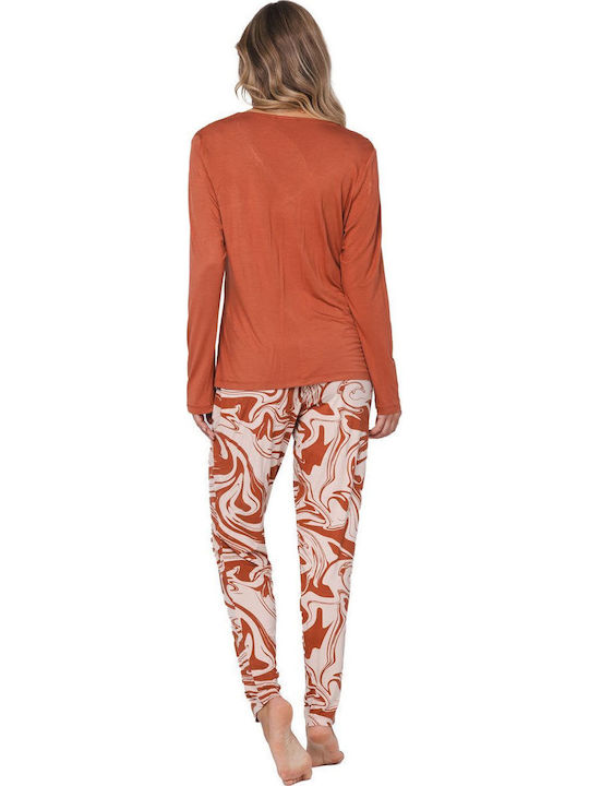 Pastunette Winter Damen Pyjama-Set Orange