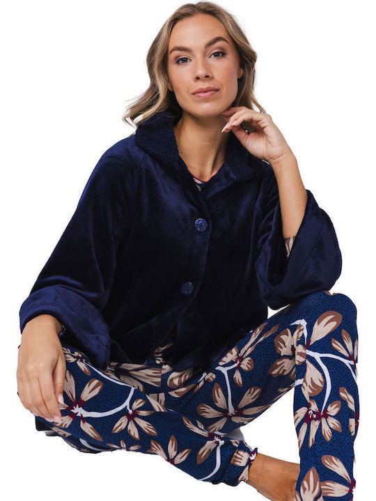 Pastunette Winter Women's Robe Navy Blue