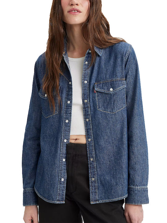 Western Women's Denim Long Sleeve Shirt Blue