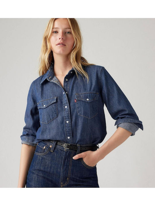 Western Women's Denim Long Sleeve Shirt Blue