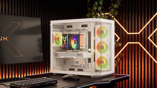 Krux Empero Gaming Midi Tower Κουτί Υπολογιστή με Πλαϊνό Παράθυρο και ARGB Φωτισμό Λευκό