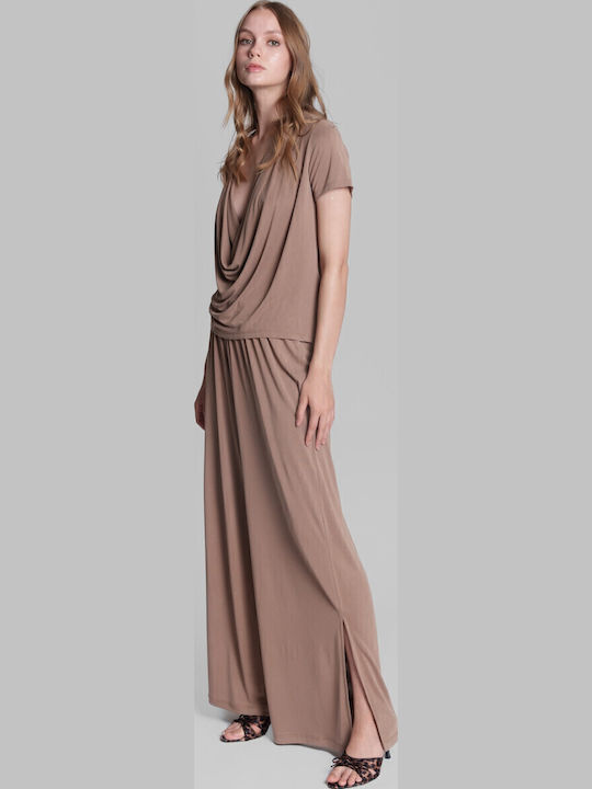 Pants Women's High-waisted Fabric Trousers with Elastic Beige