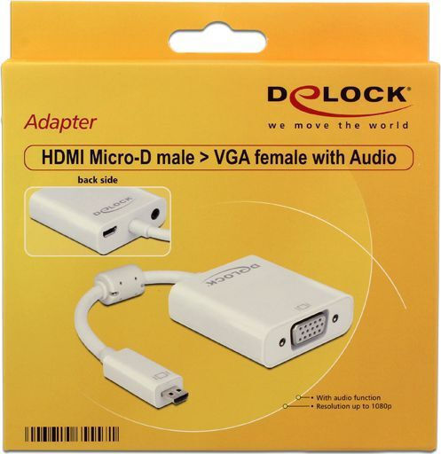 DeLock Delock Adapter HDMI Micro-D male > VGA female with Konverter Mikro-HDMI männlich zu 3.5mm / VGA weiblich Weiß 1Stück