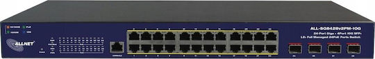 Allnet Managed L2 PoE+ Switch with 24 Gigabit (1Gbps) Ethernet Ports and 4 SFP Ports