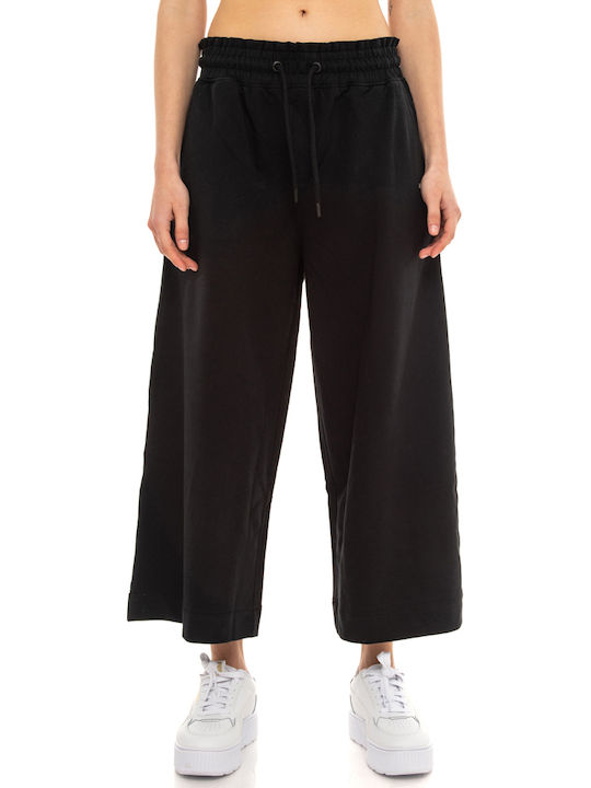 Women's Fabric Trousers with Elastic in Wide Line Black
