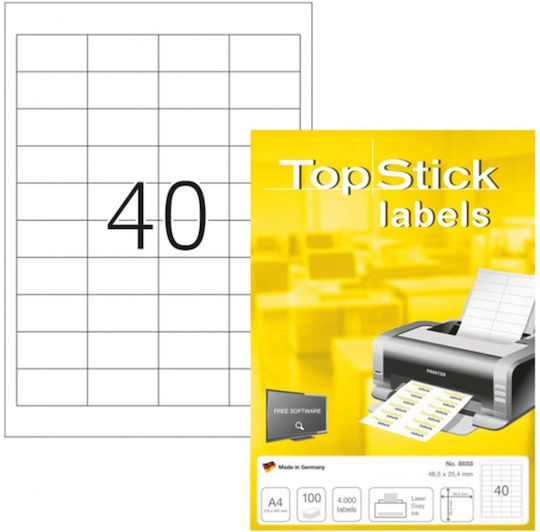 Topstick 4000 Αυτοκόλλητες Ετικέτες Α4 Τετράγωνες 48.5x25.4mm