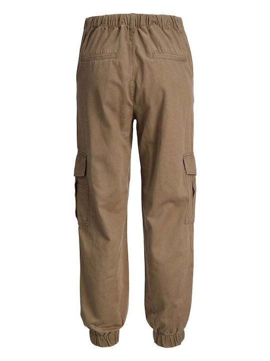 Women's High-waisted Fabric Cargo Trousers Relaxed Fit Khaki