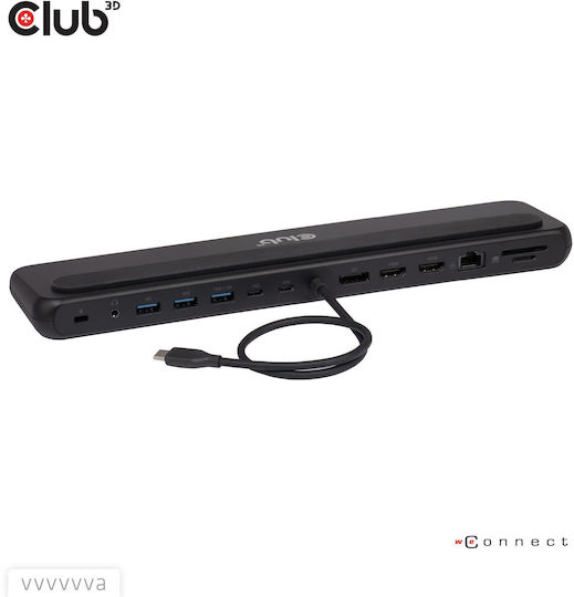 Club3D USB-C Docking Station with HDMI/DisplayPort 4K PD Ethernet and Support for 3 Monitors Black (CSV-2541)