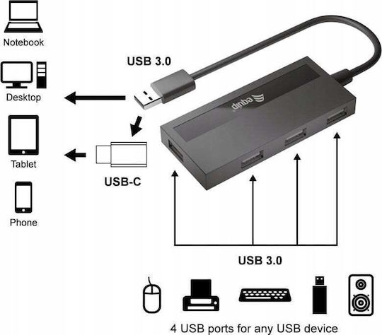 Equip USB-Hub 4 Anschlüsse USB 3.0 mit Anschluss an einen Computer USB-A