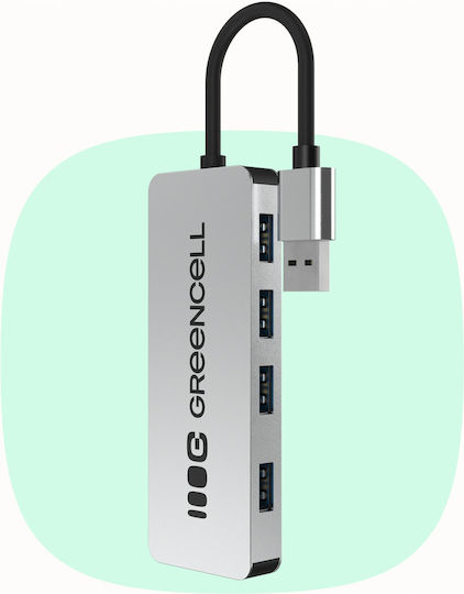 Green Cell Hub 4 Θυρών με σύνδεση USB-A Ασημί