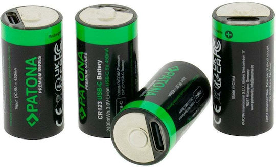Επαναφορτιζόμενες Μπαταρίες Λιθιου Lithium Cr123 Usb-c Lithium 800mah Σετ 4 Τεμάχια Patona Premium