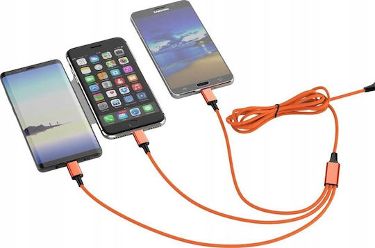 Smrter Hydra ULTRA Regulär USB zu Blitzschlag / Typ-C,TC-TC / Micro-USB Kabel Orange 1.2m