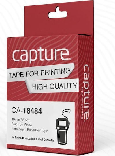 Capture 19мм X 5.5м Черен На Бял Постоянен Полиестерен Етикетен Филм