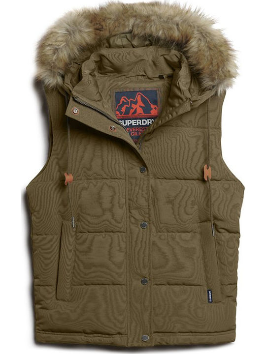 D3 Ovin Everest Faux Women's Short Puffer Jacket for Winter Khaki