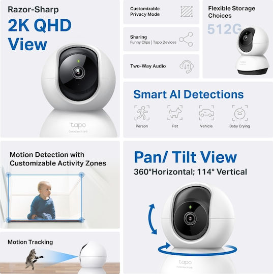 TP-LINK Tapo C220 v2 IP Surveillance Camera Wi-Fi Full HD+ 4MP with Two-Way Communication and Lens 4mm