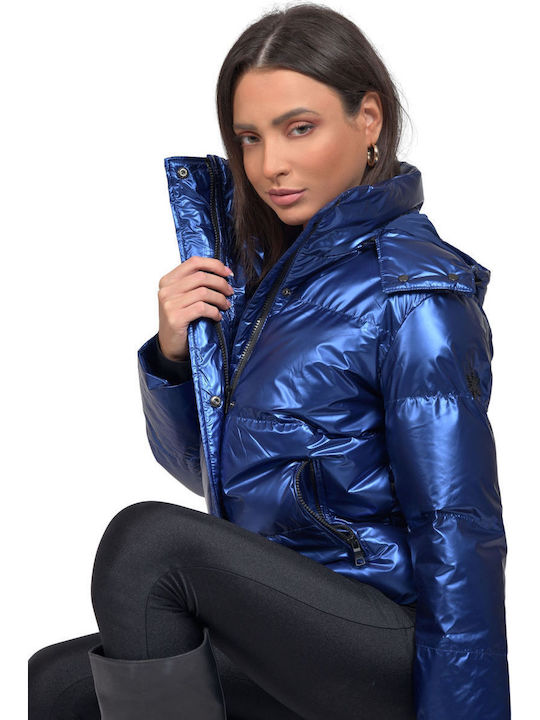 Urban V103 Κοντό Γυναικείο Puffer Μπουφάν για Χειμώνα Μπλε