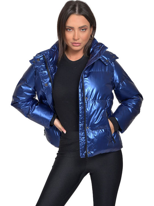 Urban V103 Κοντό Γυναικείο Puffer Μπουφάν για Χειμώνα Μπλε