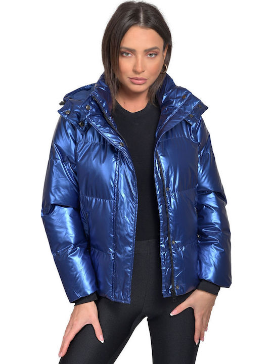 Urban V103 Κοντό Γυναικείο Puffer Μπουφάν για Χειμώνα Μπλε