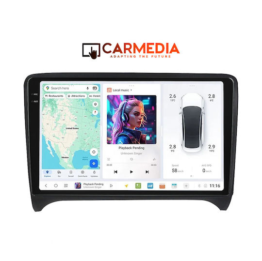 Carmedia Ηχοσύστημα Αυτοκινήτου για Audi TT 2007-2015 (Bluetooth/USB/WiFi/GPS/Apple-Carplay/Android-Auto) με Οθόνη Αφής 9.5"