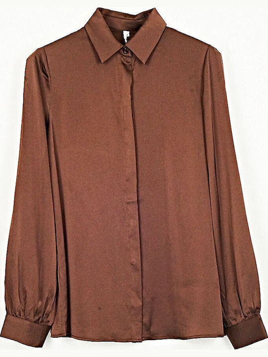 Women's Satin Long Sleeve Shirt Chocolat