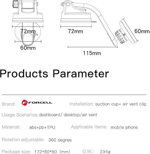 Forcell F-Grip MagLuxe Βάση Κινητού Αυτοκινήτου με Μαγνήτη Μαύρη