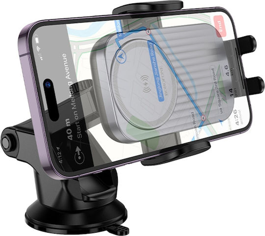 Borofone Car Mobile Mount with Adjustable Hooks and Wireless Charging Black